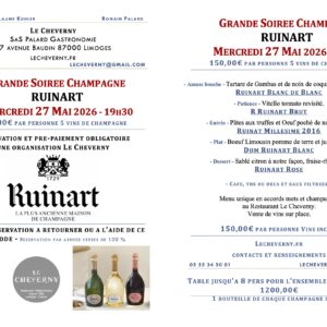 Pré paiement Soirée Mercredi 27 Mai Ruinart Le Cheverny