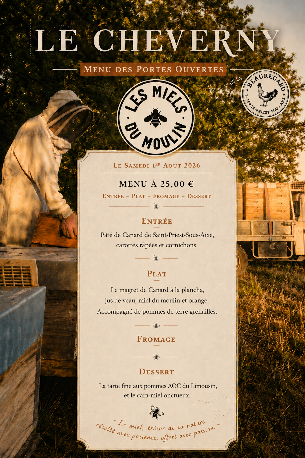 Pré paiement Déjeuner Samedi 1er Aout au Miel du Moulin Le Cheverny